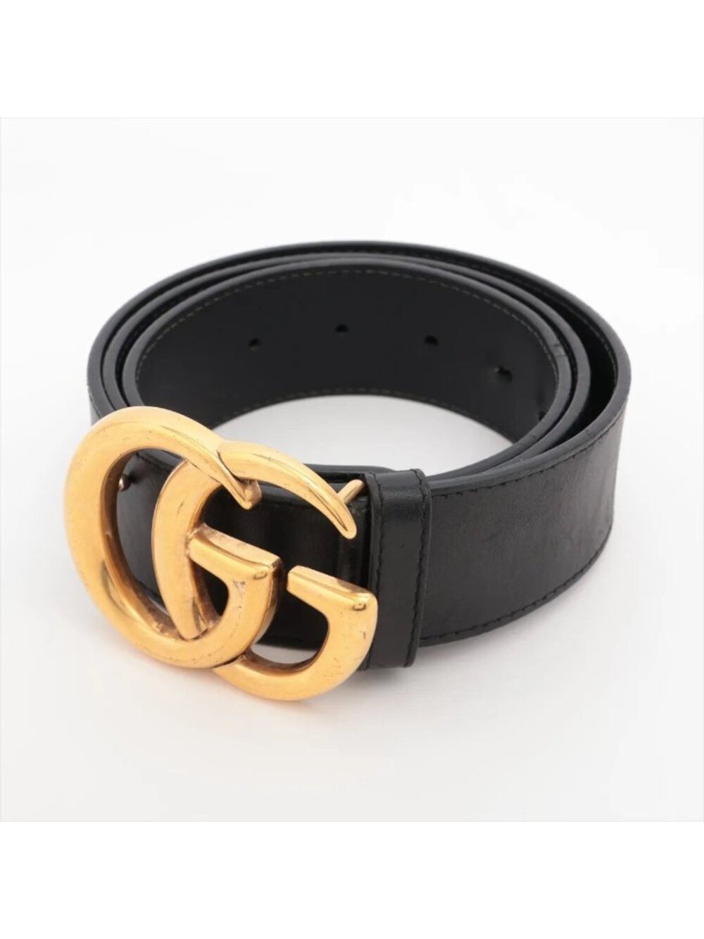 Gucci GG Marmont Buckle Leather Belt Black Gold